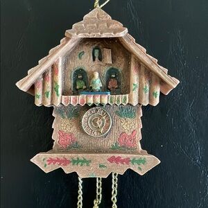 Christmas decor coo-coo clock ornament — delicate brown glitter